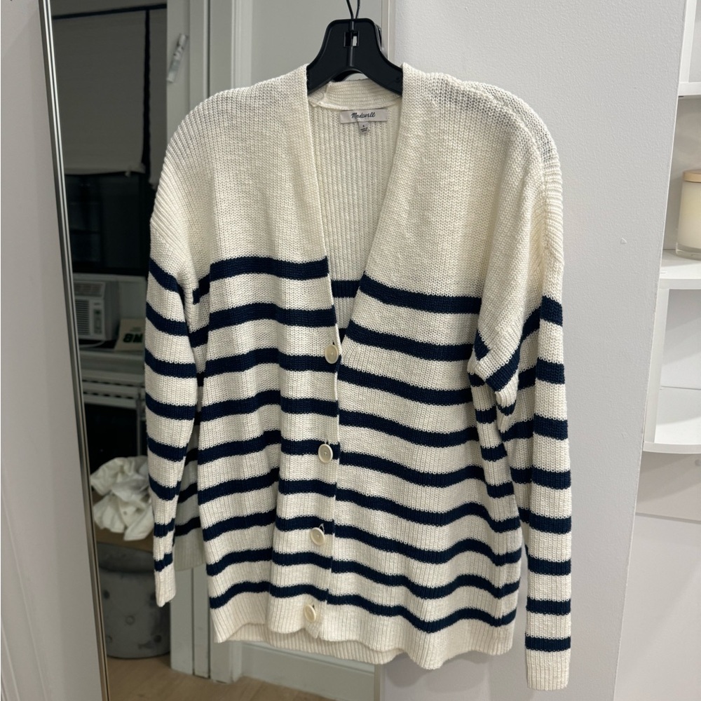 madewell cotton stripe knit cardigan